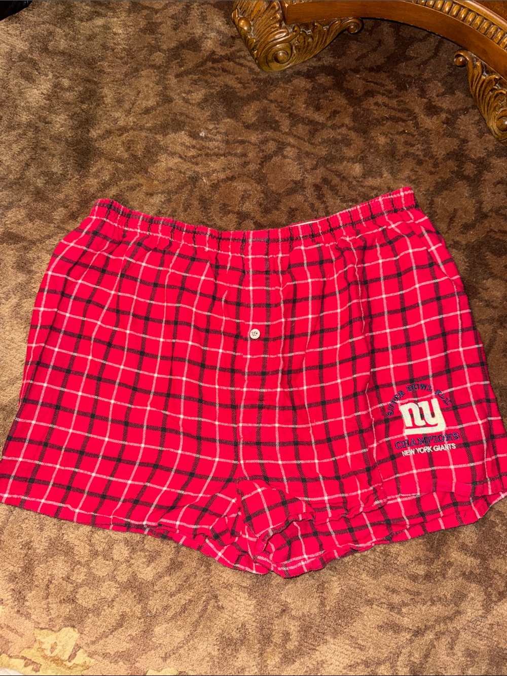 Reebok New York Giants men’s Champions Red Plaid Lounge Shorts boxers Sz XL